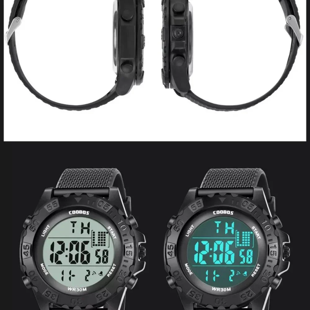 Men's Sports Digital Watch, Water Resist, Calendar, Alarm, Stopwatch Light Black